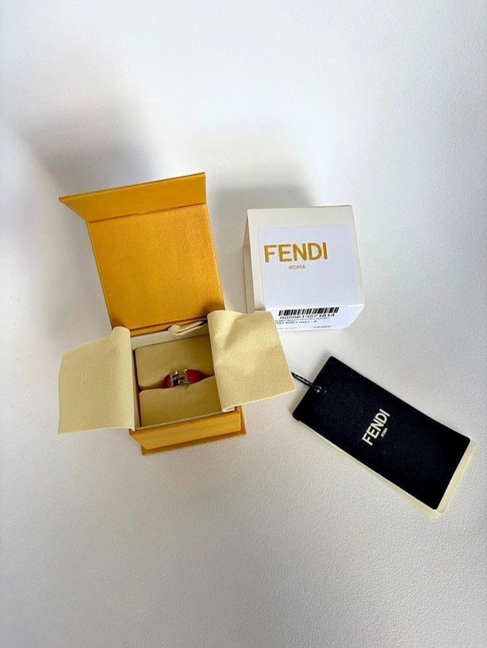 Fendi Palladium Pink Orange Men’s Ring in Size Small NWT
